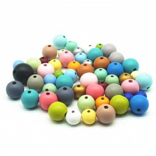100 Stück Natürliche Runde Bunte Holzperlen set,Holzperlen Natur für Makramee,Groß Holzkugeln mit loch,Holzperlen zum Auffädeln,für DIY Armbänder Schmuck Schlüsselanhänger Deko,Zufällige Farbe,25mm von Whakano
