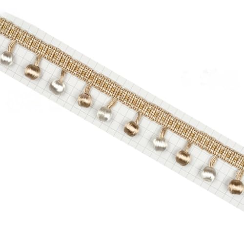 1m Fransenborte 3,5cm,Spitzenband mit Perlen Quaste,Quastenborte zum Basteln Fringe Trim Zierband Fransenbesatz,Band für DIY Nähen Basteln Kleidung,Vorhänge,Tisch Dekoration,Beige A von Whakano