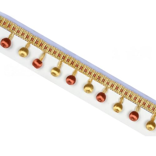 1m Fransenborte 3,5cm,Spitzenband mit Perlen Quaste,Quastenborte zum Basteln Fringe Trim Zierband Fransenbesatz,Band für DIY Nähen Basteln Kleidung,Vorhänge,Tisch Dekoration,Gold A von Whakano