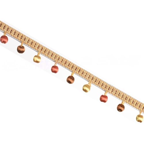1m Fransenborte 3,5cm,Spitzenband mit Perlen Quaste,Quastenborte zum Basteln Fringe Trim Zierband Fransenbesatz,Band für DIY Nähen Basteln Kleidung,Vorhänge,Tisch Dekoration,Gold B von Whakano