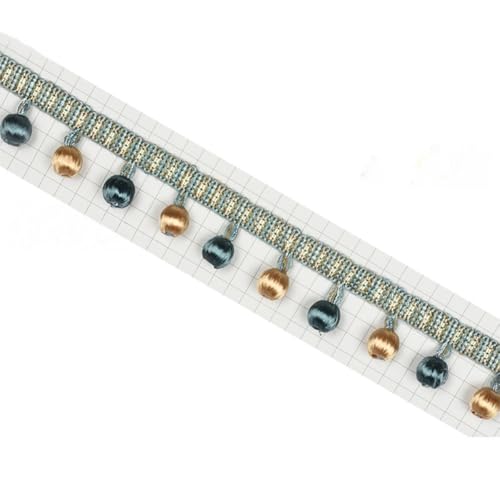 1m Fransenborte 3,5cm,Spitzenband mit Perlen Quaste,Quastenborte zum Basteln Fringe Trim Zierband Fransenbesatz,Band für DIY Nähen Basteln Kleidung,Vorhänge,Tisch Dekoration,Pfauenblau A von Whakano