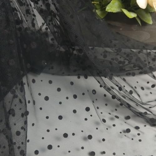 2 Yards Punktdruck Tüll Stoff,150 cm Breit,Netzstoff Dekostoff,Steppstoff zum DIY Nähen Basteln Dekorieren,Handwerken,Bühne Kostüm Kleid Bekleidung,Hochzeit Party Deko,Schwarz,Großer kleiner Punkt von Whakano