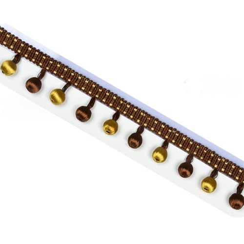 2m Fransenborte 3,5cm,Spitzenband mit Perlen Quaste,Quastenborte zum Basteln Fringe Trim Zierband Fransenbesatz,Band für DIY Nähen Basteln Kleidung,Vorhänge,Tisch Dekoration,Dunkelkaffee A von Whakano