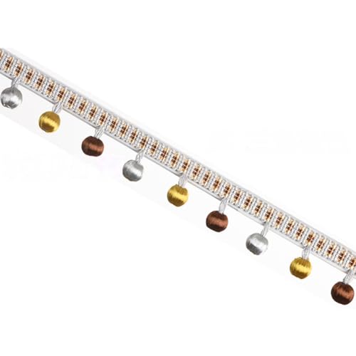 2m Fransenborte 3,5cm,Spitzenband mit Perlen Quaste,Quastenborte zum Basteln Fringe Trim Zierband Fransenbesatz,Band für DIY Nähen Basteln Kleidung,Vorhänge,Tisch Dekoration,Grau B von Whakano