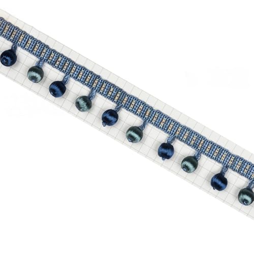 2m Fransenborte 3,5cm,Spitzenband mit Perlen Quaste,Quastenborte zum Basteln Fringe Trim Zierband Fransenbesatz,Band für DIY Nähen Basteln Kleidung,Vorhänge,Tisch Dekoration,Königsblau A von Whakano