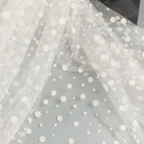 3 Yards Punktdruck Tüll Stoff,150 cm Breit,Netzstoff Dekostoff,Steppstoff zum DIY Nähen Basteln Dekorieren,Handwerken,Bühne Kostüm Kleid Bekleidung,Hochzeit Party Deko,Weiß,Großer kleiner Punkt von Whakano