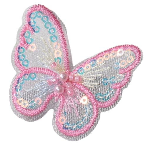5 Stück Pailletten Schmetterling Perlen Patches 5,5cm,Nähen Patch Aufnäher,Schmetterlinge Deko,Applikationen für Kleidung Taschen Hochzeitsschleier Kopfbedeckungen,Geschenkbox Dekoration,Dunkelrosa von Whakano