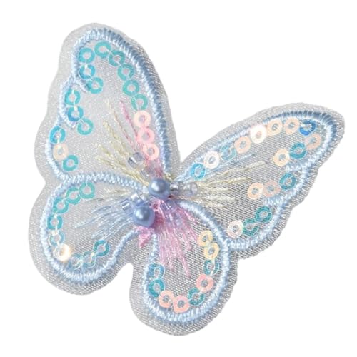 5 Stück Pailletten Schmetterling Perlen Patches 5,5cm,Nähen Patch Aufnäher,Schmetterlinge Deko,Applikationen für Kleidung Taschen Schal Hochzeitsschleier Kopfbedeckungen,Geschenkbox Dekoration,Blau von Whakano