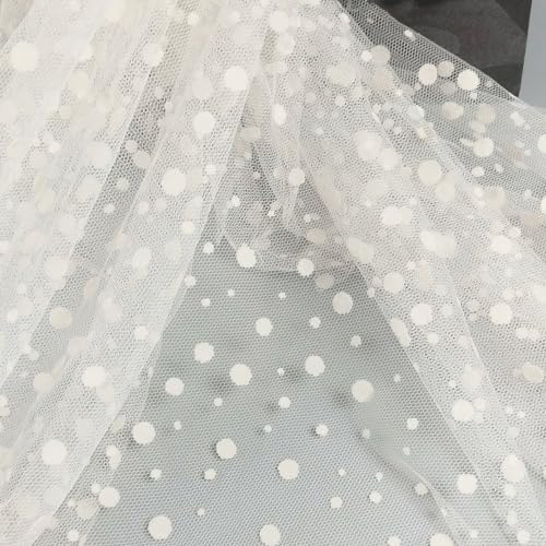 5 Yards Punktdruck Tüll Stoff,150 cm Breit,Netzstoff Dekostoff,Steppstoff zum DIY Nähen Basteln Dekorieren,Handwerken,Bühne Kostüm Kleid Bekleidung,Hochzeit Party Deko,Weiß,Großer kleiner Punkt von Whakano