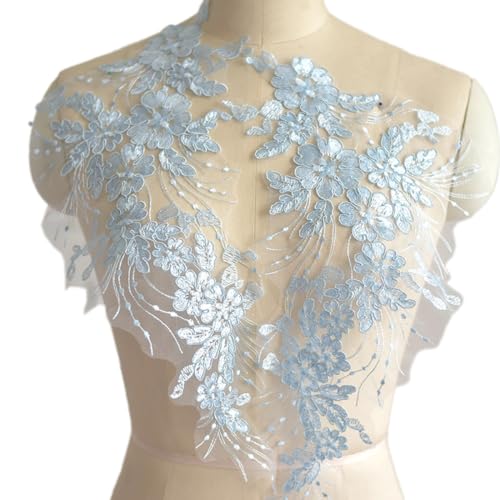 Blumen Spitze Applikation mit Pailletten x 1 Paar,Aufnäher Applikation Patches 42cmx20cm,Spitzenapplikationen für Kleidung,Hemd,Dekorative Spitzenbesatz zum Basteln Aufnäher für Textilien,Himmelblau Blumen Spitze Applikation mit Pailletten x 1 Paar,Aufnäher Applikation Patches 42cmx20cm,Spitzenapplikationen für Kleidung,Hemd,Dekorative Spitzenbesatz zum Basteln Aufnäher für Textilien,Himmelblau von Whakano