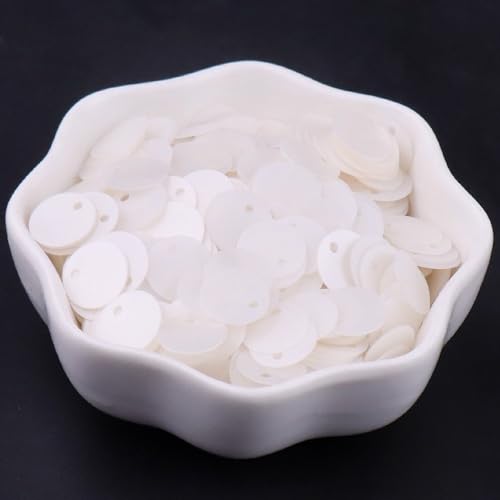 Runde Pailletten 10mm,Pailletten zum Basteln,Pailletten mit Loch,Handwerk Pailletten Spangles,PVC-Paillettenflocken,ür DIY Herstellung,Kleidung,Basteln,Nähen,Schmuck Dekor,Ca.560 Stück,Mattweiß von Whakano