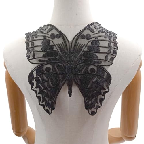 Schmetterling Kragen Applikation 29x28,5cm,Stickerei Flicken Applikation Patch,Patches zum Aufnähen,Schmetterling Kragenbesatz für Hochzeitskleid,Kleid,Taschen,Kleidung Dekoration Zubehör,Schwarz von Whakano