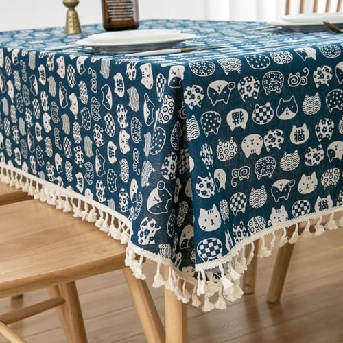 Whakano Tischdecke Tischtuch mit Quasten,Tischdecke Abwaschbar Schmutzabweisend,für Outdoor,Hochzeiten,Bankette,Party,Geburtstag,Küche,Home Deko,für Esstisch,Gartentisch,Katze Blau,120X170cm Whakano Tischdecke Tischtuch mit Quasten,Tischdecke Abwaschbar Schmutzabweisend,für Outdoor,Hochzeiten,Bankette,Party,Geburtstag,Küche,Home Deko,für Esstisch,Gartentisch,Katze Blau,120X170cm von Whakano