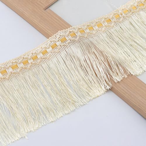 Whakano 1 Meter 10cm Fransenborte Fransen Spitzenband,Fransenband Stoffbordüre,Meterware,Dekoband Zierband Dekoborte,für DIY Nähen Basteln,Kostüme,Kleidung,Vorhänge,Sofa,Handwerk Dekoration,Beige von Whakano