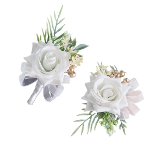 Whakano 1 Satz Künstliche Rose Boutonniere Handgelenk Corsage,Hochzeit Ansteckblumen und Handgelenk Blume,für Bankett,Hochzeit Dekoration,Braut Bräutigam Hochzeit,Jubiläumsdaten Usw,Weiß von Whakano