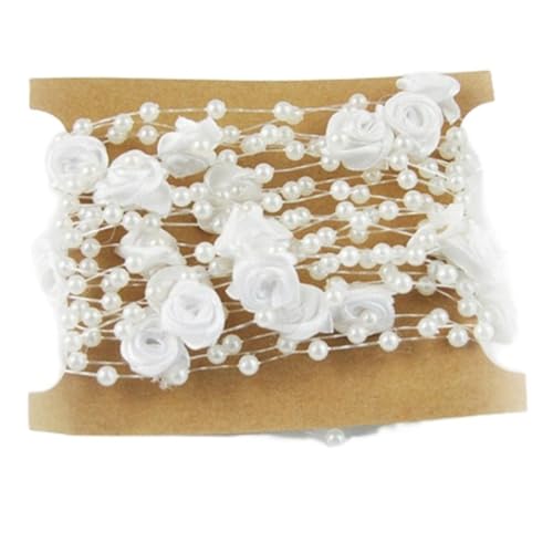 Whakano 1 Stück Rose Perlenband 5m Perlengirlande,Perlenkette Deko,Dekoband Perlen Schnur Perlendraht für DIY Kunsthandwerk,Weihnachten Partydeko Geburtstag Hochzeit Taufe,Brautstrauß Dekoration,Weiß von Whakano