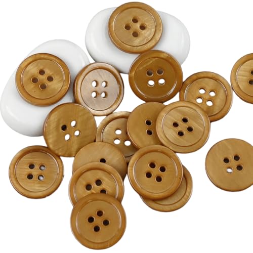 Whakano 10 Stück Perlmuttknöpfe Runde Knöpfe 4 Löcher Zum Nähen Basteln,Buttons für DIY Nähen Pullover Mäntel Cardigan,Anzug,Hemd,Strickjacke,Kostüme Outfit Nähen,Geschenkbox-Dekor,Braun,20mm von Whakano