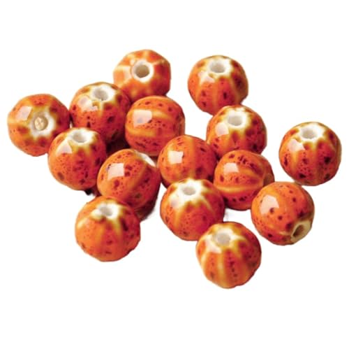 Whakano 10 Stück Rund Perlen Zum Basteln,12mm Bastelperlen Keramik Perlen mit Loch,Lose Perlen für Auffädeln,Makramee,Handarbeit für Weihnachten,Haarschmuck,Ohrringe,Halsketten,Orange von Whakano