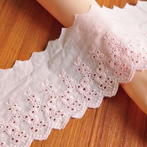 Whakano 10 Yards Baumwolle Spitzenbesatz 11cm Breit,Spitzenband,Dekoband Zierband Spitzenborte,Band für DIY Nähen Handwerk,Kleidung,Hochzeitskleid,Kopfbedeckung,Vorhänge,Kleider Dekor,Hell-Pink von Whakano