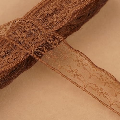 Whakano 10 Yards Spitzenband Zum Nähen 2cm Breite Spitzen Borten Inelastische Stickerei Spitzenbordüre,Dekoband Bänder für Tischdeko,Hochzeitskleid,Handwerk,Kleidung,Scrapbooking,Braun von Whakano