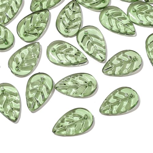 Whakano 100 Stück Acryl Grün Blatt Perlen zum Basteln,11×18mm,Lose Perlen mit Loch,Bastelperlen für Auffädeln für DIY Handwerk Dekor,Schmuck Armbänder,Halsketten Ohrringe Schlüsselanhänger,Grün von Whakano