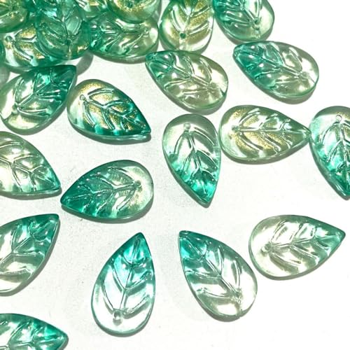 Whakano 100 Stück Blatt Glasperlen zum Basteln,11 x 18 MM,Lose Perlen mit Loch,Bastelperlen für DIY Handwerk Dekor,Schmuck Armbänder,Halsketten Ohrringe Chinesische Haarnadelkurve,Grüner See von Whakano