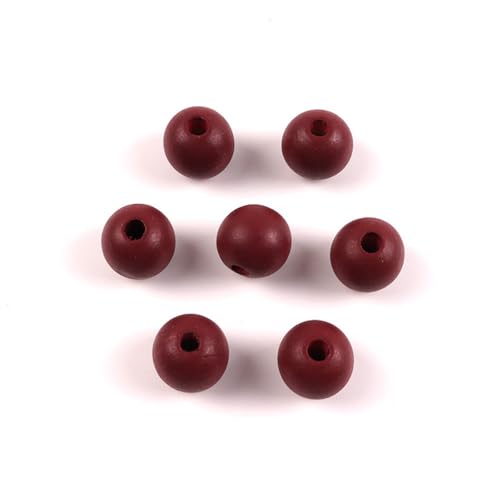 Whakano 100 Stück Holzperlen Runde Natürliche Lose Spacer Perlen,Groß Holzkugeln mit Loch,für DIY Bastelarbeiten Dekorationen,Armband Halskette,auffädeln,Makramee Schmuck Herstellung,16mm,Dunkelrot von Whakano