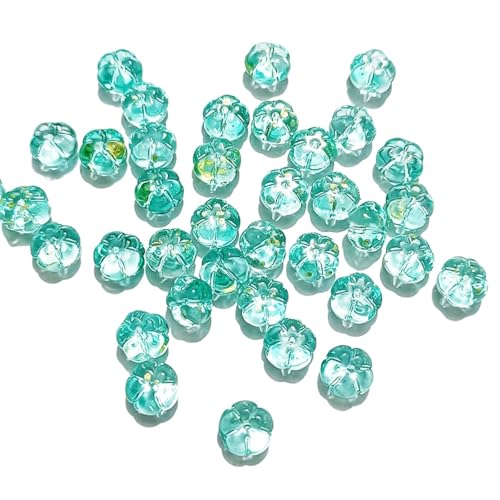 Whakano 100 Stück Kürbisform Glasperlen zum Auffädeln,10x8mm,Lose Perlen mit Loch,Bastelperlen für DIY Handwerk Dekor,Schmuck Armbänder,Halsketten Ohrringe Schlüsselanhänger,Blau Grün von Whakano