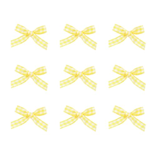 Whakano 100 Stück Mini Bandschleifen,4x3,5cm,Doppelseitige Kariertes Bogen,Karoband Bögen Deko Schleifen,Mini Band Bowtie für Nähen,Hochzeit Deko,Karten,DIY Basteln,Geschenk,Haar-Accessoires,Gelb von Whakano