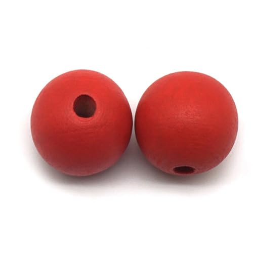 Whakano 100 Stück Natürliche Runde Bunte Holzperlen Set,Holzperlen Natur für Makramee,Groß Holzkugeln mit Loch,Holzperlen zum Auffädeln,für DIY Armbänder Schmuck Schlüsselanhänger Deko,Rot,25mm von Whakano