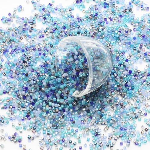 Whakano 100 Stück Quadratische Glasperlen,Perlen Zum Auffädeln,Glasperlen mit Loch,Basteln Schmuckherstellung,für Halsketten Herstellung und Halskette Ohrringe Heimdeko,Blau,4mm von Whakano