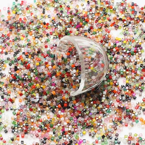Whakano 100 Stück Quadratische Glasperlen,Perlen Zum Auffädeln,Glasperlen mit Loch,Basteln Schmuckherstellung,für Halsketten Herstellung und Halskette Ohrringe Heimdeko,Bunt,4mm von Whakano