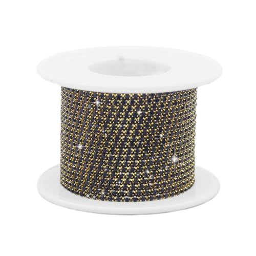 Whakano 10m Strassband Rhinestones Glänzendes Strasssteine zum Aufnähen für Kunsthandwerk Kleidung Nähen Schmuck für DIY Handwerk Basteln Hochzeit,Goldenes Schwarz,SS12 (ca.3,0 mm) dicht von Whakano