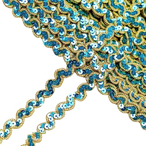 Whakano 13 Meters Länge 1 cm Breite Glitzer Pailletten Bänder,Paillettenbesatz Dekoband Pailletten Zierband,für BauchtanzgüRtel,Nähen Handwerk,Vorhänge,Kleidung Deko,Geschenkverpackung,Lake Blue A von Whakano