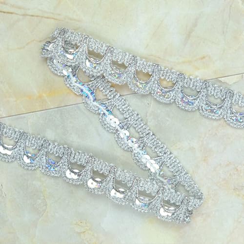 Whakano 13m Glitzer Pailletten Polyester Spitzenband 2,2cm Breite,Paillettenbandbesatz,Spitze-Borten Deko Geschenkband,DIY Nähen Handwerk,für Hochzeit,Kleidung Deko,Stirnband,Gürtel,Silber B Whakano 13m Glitzer Pailletten Polyester Spitzenband 2,2cm Breite,Paillettenbandbesatz,Spitze-Borten Deko Geschenkband,DIY Nähen Handwerk,für Hochzeit,Kleidung Deko,Stirnband,Gürtel,Silber B von Whakano