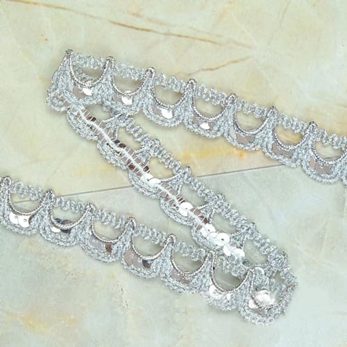 Whakano 13m Glitzer Pailletten Polyester Spitzenband 2,2cm Breite,Paillettenbandbesatz,Spitze-Borten Deko Geschenkband,DIY Nähen Handwerk,für Hochzeit,Kleidung Deko,Stirnband,Gürtel,Silber Whakano 13m Glitzer Pailletten Polyester Spitzenband 2,2cm Breite,Paillettenbandbesatz,Spitze-Borten Deko Geschenkband,DIY Nähen Handwerk,für Hochzeit,Kleidung Deko,Stirnband,Gürtel,Silber von Whakano