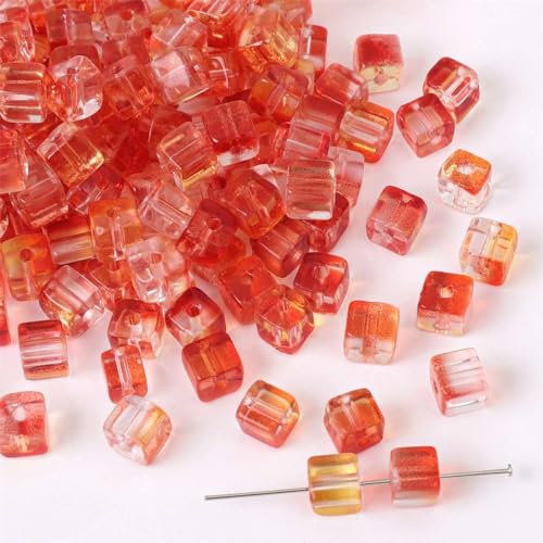 Whakano 150 Stück Bunt Quadratische GlasPerlen zum Basteln 7mm,Lose Perlen mit 1mm Loch,Bastelperlen für DIY Handwerk Dekor,Schmuckherstellung Armbänder,Halsketten Ohrringe,Schlüsselanhänger,Rot von Whakano