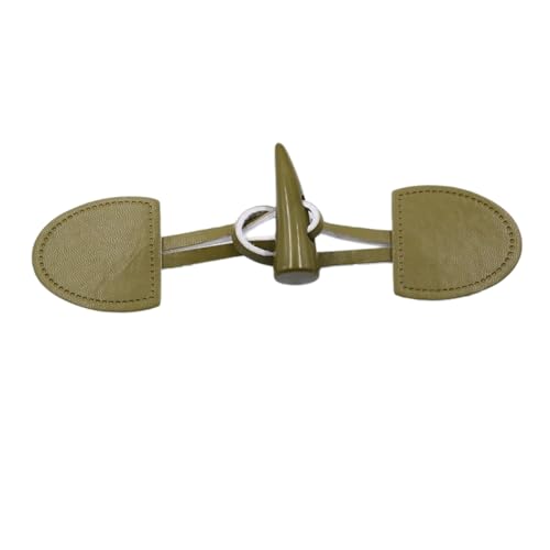 Whakano 2 Paar Leder Knebelknöpfe 17cm x 4cm,Knebelverschlüsse,Ersatz Knöpfe zum Nähen und Basteln von Dekorationen,Horn Knopf für DIY Nähen Pullover Kleidung Mäntel Mantel Geschenk Deko,Armeegrün von Whakano