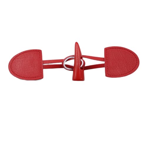 Whakano 2 Paar Leder Knebelknöpfe 17cm x 4cm,Knebelverschlüsse,Ersatz Knöpfe zum Nähen und Basteln von Dekorationen,Horn Knopf für DIY Nähen Pullover Kleidung Mäntel Mantel Geschenk Deko,Rot von Whakano