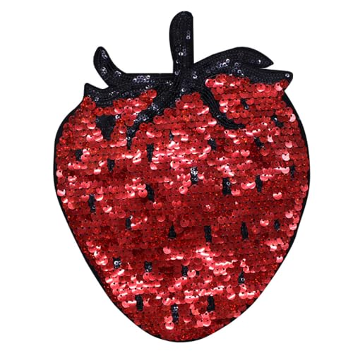 Whakano 2 Stück Glänzender Roter Erdbeere Nähen Aufnäher mit Pailletten,Bestickte Patches Sticker,25x19cm,Nähen Handwerk Zubehör,Applikation für DIY Kleidung Kleidung Jeans T-Shirt Jacken Rucksäcke von Whakano