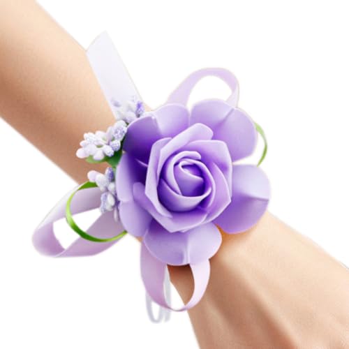 Whakano 2 Stück Hochzeit Handgelenk Blumen,Handgelenksblume mit Schleife,Brautjungfer Handgelenk Blume,Künstliche Braut Mädchen Hand Blume Für Hochzeiten,Bankette,Jubiläumsdaten Usw,F Lila von Whakano