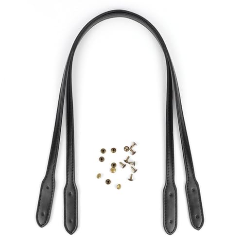 Whakano 2 Stück PU-Leder Taschenhenkel Taschengriff,Lederhandtasche Griffe Mit Löchern,1,3 x 72cm Taschengriffe zum Häkeln,Tasche Zubehör,Ersatz Taschenriemen,DIY Taschenherstellung,Schwarz von Whakano
