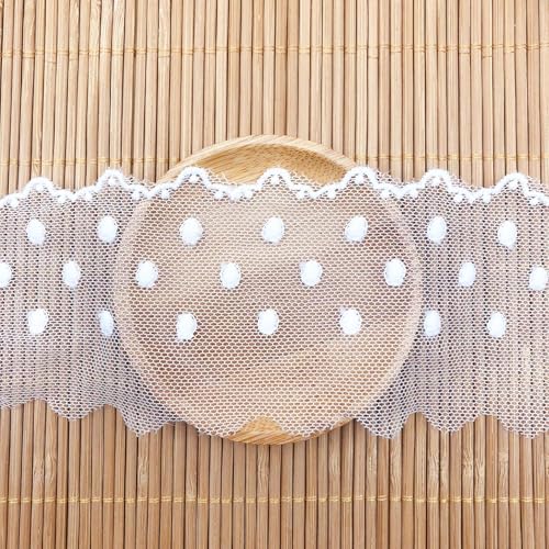 Whakano 2 Yards Polka-Dot-Mesh Spitzenband 6cm Breite,Spitzenbordüre Spitzenbesatz Dekoband Spitzen Borten Bänder zum Hochzeit,DIY Nähen Handwerk,Geschenkband,Kleidung Deko,Weiß von Whakano
