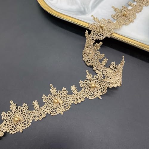 Whakano 2 Yards Stickerei Spitzenband Gold,Retro Spitzenbordüre Mit Perle Geschenkband Zierband,Dekoband Spitzen Borten Bänder zum Tischdeko,Hochzeit,Nähen Handwerk,Kleidung Deko,D,4,3cm Whakano 2 Yards Stickerei Spitzenband Gold,Retro Spitzenbordüre Mit Perle Geschenkband Zierband,Dekoband Spitzen Borten Bänder zum Tischdeko,Hochzeit,Nähen Handwerk,Kleidung Deko,D,4,3cm von Whakano
