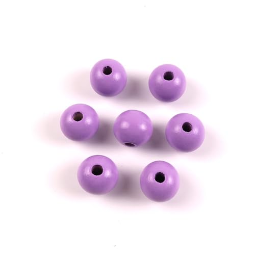 Whakano 200 Stück Holzperlen Runde Natürliche Lose Spacer Perlen,Groß Holzkugeln mit Loch,für DIY Bastelarbeiten Dekorationen,Armband Halskette,auffädeln,Makramee Schmuck Herstellung,12mm,Lila von Whakano