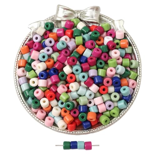 Whakano 200 Stück Pony Beads Acryl Perlen,Runde Perlen zum Auffädeln 6×5mm,Fädelperlen mit Loch,Bastelperlen für DIY Schmuck Armbänder Basteln,Halsketten Ohrringe Schlüsselanhänger,Dunkle Mischfarben von Whakano