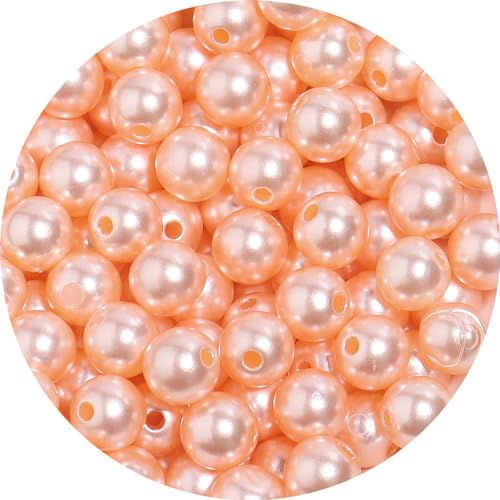 Whakano 200 Stück Runde Perlen zum Auffädeln,Kunstperle Runde Perlen mit Loch Runde,ABS Perlen für Vasenfüller,für Kunsthandwerk,Armbänder,Halsketten,Kleidung,Schlüsselanhänger Deko,8mm,Orange von Whakano