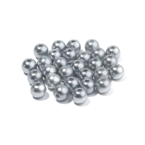 Whakano 200 Stück Runde Perlen zum Auffädeln,Kunstperle Runde Perlen mit Loch Runde,ABS Perlen für Vasenfüller,für Kunsthandwerk,Armbänder,Halsketten,Kleidung,Schlüsselanhänger Deko,8mm,Silber grau von Whakano