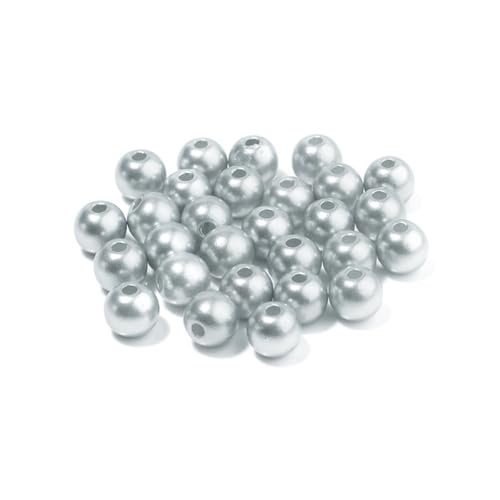 Whakano 200 Stück Runde Perlen zum Auffädeln,Kunstperle Runde Perlen mit Loch Runde,ABS Perlen für Vasenfüller,für Kunsthandwerk,Armbänder,Halsketten,Kleidung,Schlüsselanhänger Deko,8mm,Silber grau von Whakano