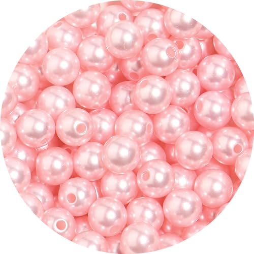 Whakano 200 Stück Runde Perlen zum Auffädeln,Kunstperle Runde Perlen mit Loch Runde,ABS Perlen für Vasenfüller,für Kunsthandwerk,Armbänder,Halsketten,Kleidung,Schlüsselanhänger Deko,10mm,Hell-Pink von Whakano
